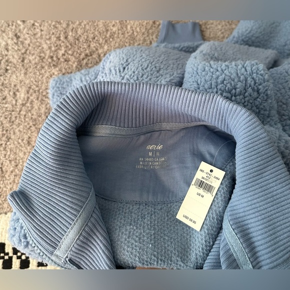 NWT! Aerie Dream Sherpa Quarter Zip Sweatshirt color blue size M - Picture 7 of 7